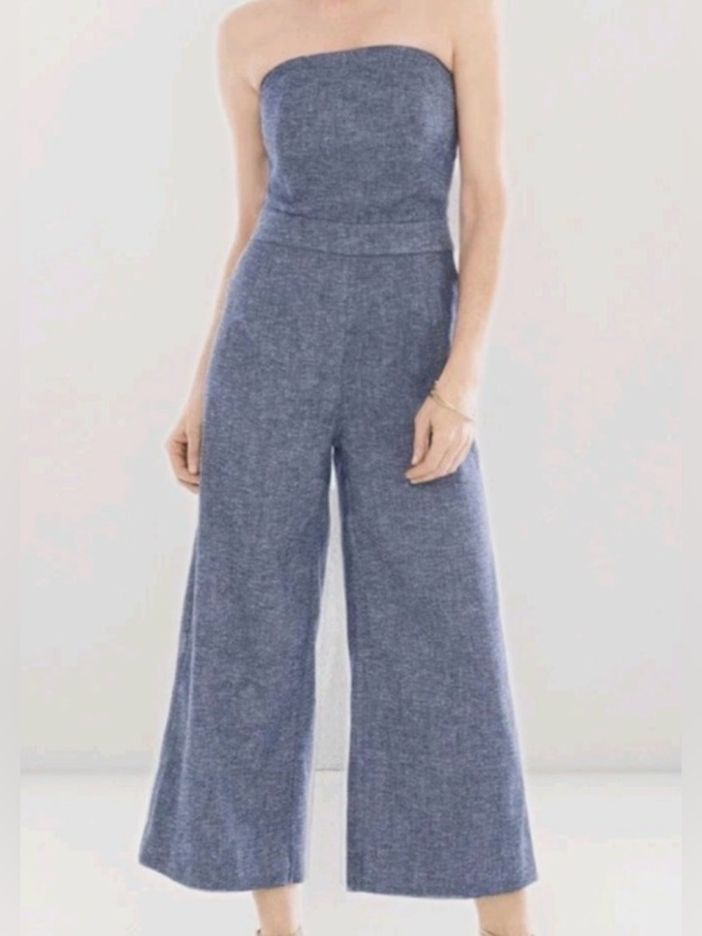 Chico’s The Black Label Twill Strapless Wide-Leg Jumpsuit Women’s size 8P
